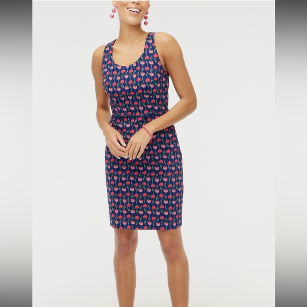 J CREW navy floral sheath dress size 8 pink